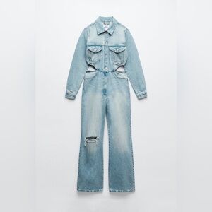 BLOGGERS FAV ZARA LIMITED EDITION CUT OUT SIDE DISTRESSED DENIM JUMPSUIT Size L
